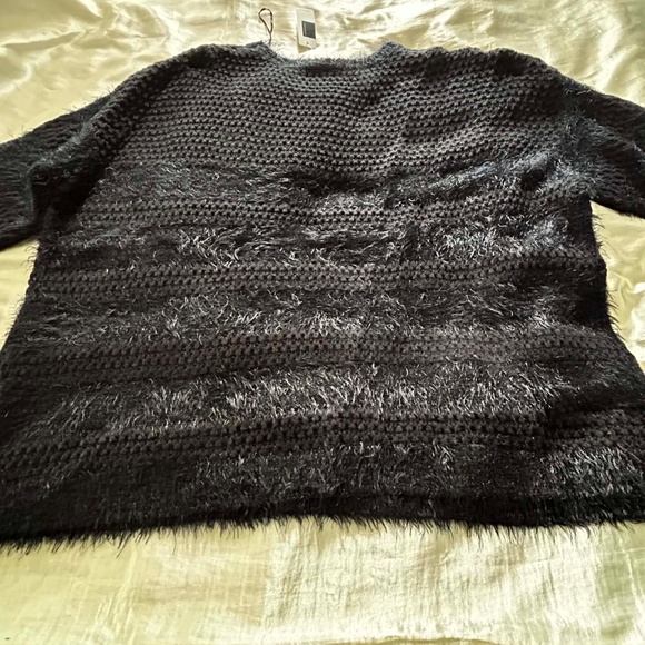 SOFT FUZZY SWEATER, BLACK, SIZE 4X, LONG SLEEVES, RIBBED CREW NECK, DROP SHOULDE - Picture 6 of 11